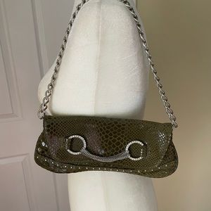 Pink Moon of NY Green/Khaki-Color Supple Snakeskin Leather Handbag